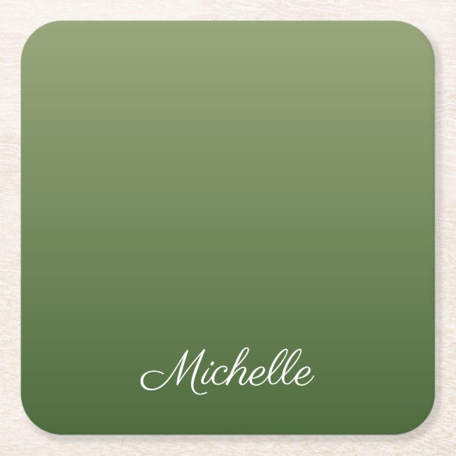 Personalized green ombre square paper coaster (Front)