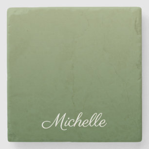 Personalized green ombre stone coaster