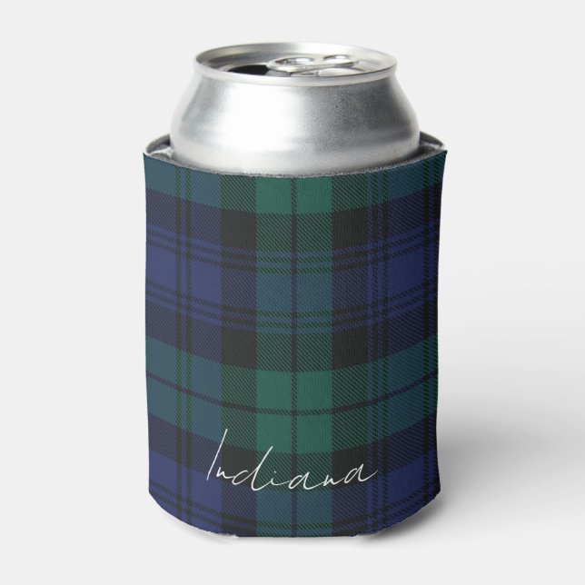 Personalized Green Plaid Checkered Rustic Tartan Can Cooler (Can Front)