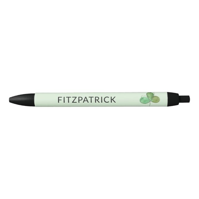 Personalized Green Shamrock Irish Heritage Black Ink Pen (Front)