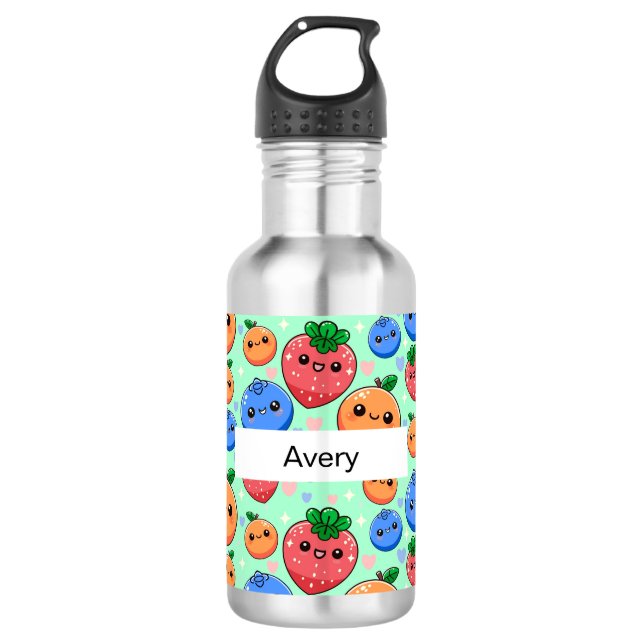 Personalized Green Smiling Fruit 532 Ml Water Bottle (Front)
