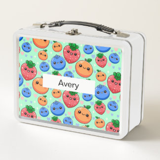 Personalized Green Smiling Fruit School Metal Lunch Box