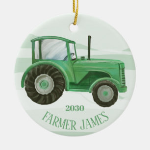Personalized Green Tractor Christmas Ornament