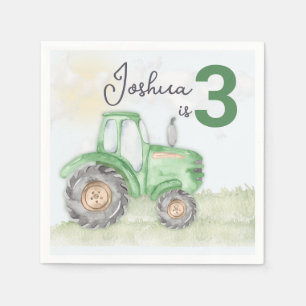Personalized Green Tractor Theme Paper Napkins. Napkin