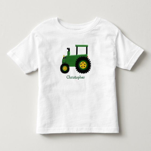 Personalized Green Tractor Toddler T-Shirt (Front)
