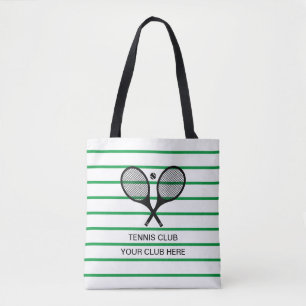 Personalized Green White Stripe Tennis Racket Tote Bag