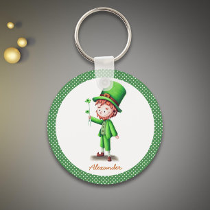 Personalized Green with Polka Dots Leprechaun Key Ring