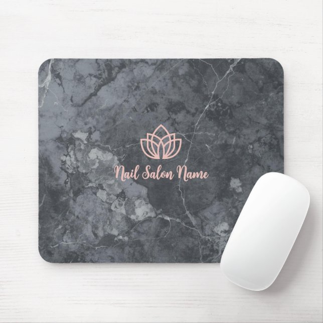 Personalized Grey Marbel Nail Studio Branding Mouse Mat (With Mouse)