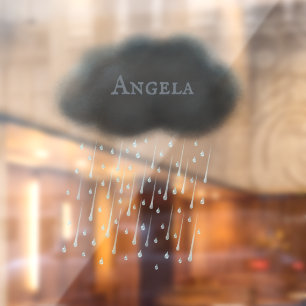 Personalized Grey Stormy Rain Cloud Whimsical Cute Window Cling