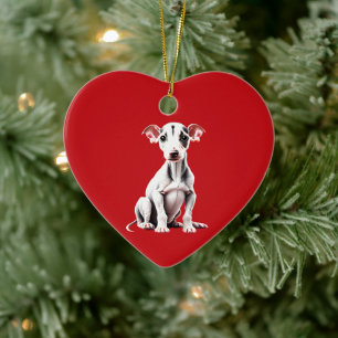 Personalized Greyhound Puppy Christmas Red Ceramic Tree Decoration