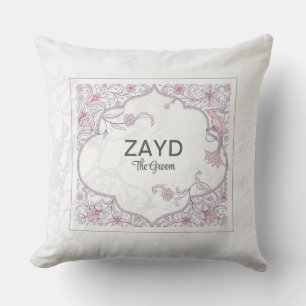 Personalized Groom Cushion Pink Arabesque Floral