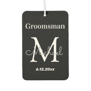 personalized  groomsman, black and white monogram car air freshener