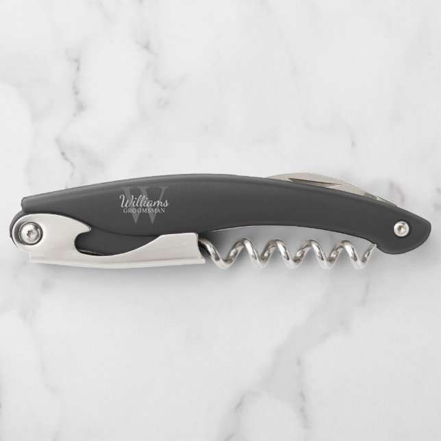 Personalized Groomsman's Monogram and Name Corkscrew (Front)