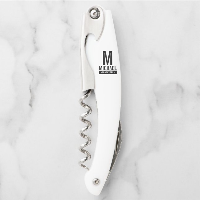 Personalized Groomsman's Monogram and Name Corkscrew (Front)