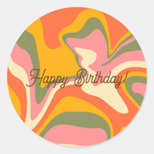 Personalized Groovy Retro Marble Orange Party Classic Round Sticker