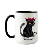 Personalized Grumpy Black Cat Coffee Mug