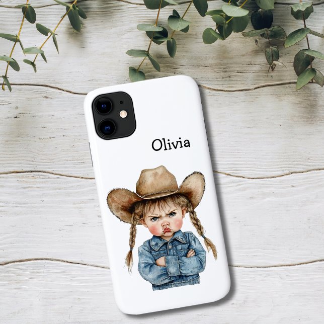 Personalized Grumpy Cowgirl in Denim Jacket Case-Mate iPhone Case (Creator Uploaded)