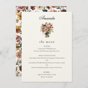 Personalized Guest Name Fall Flowers Wedding Menu