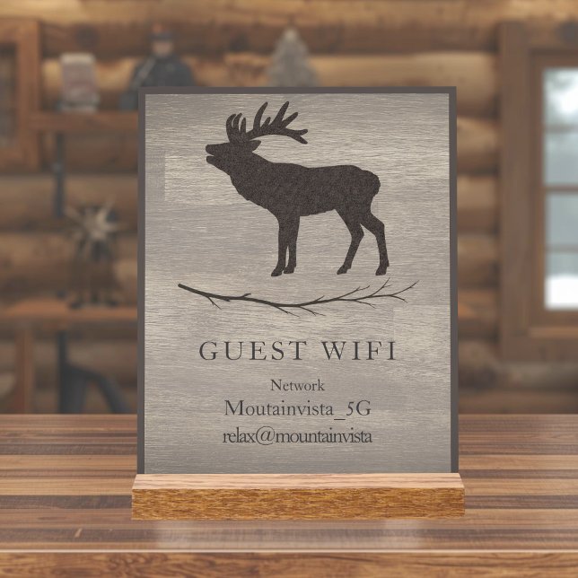 Personalized Guest WiFi Sign for Cabins & Rentals (elk mountain cabin wifi information sign)