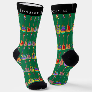 Personalized Guitar Christmas Green Socks