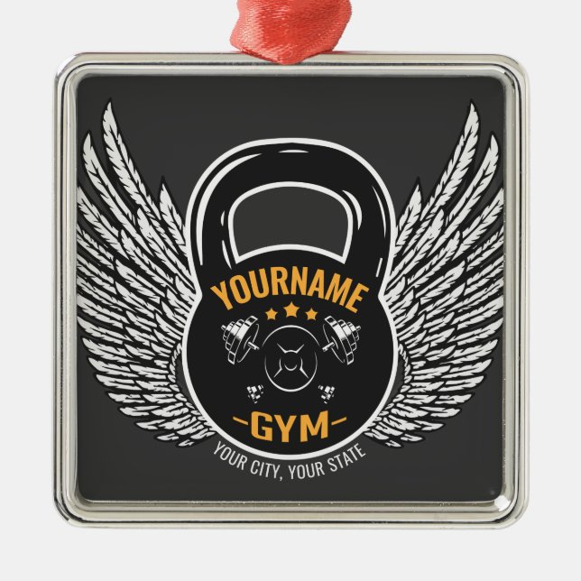 Personalized GYM Fitness Trainer Kettlebell  Metal Tree Decoration (Front)