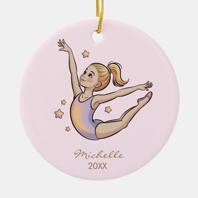Personalized Gymnast gymnastics Girl Christmas  Ceramic Tree Decoration (Front)
