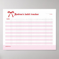 Personalized Habit Tracker Pink Bow 