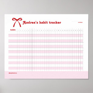 Personalized Habit Tracker Pink Bow  Poster