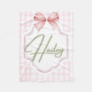 Personalized Hailey Baby Girl Nursery Bow&Gingham Fleece Blanket