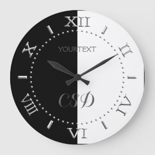 Personalized Half Black Half White Stripes Dial on Large Clock