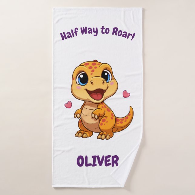 Personalized Halfway to One Dinosaur 6 Month Bath Towel (Bath Towel)