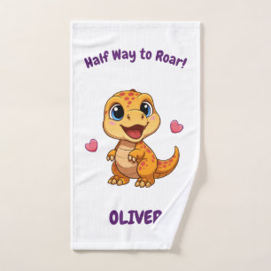 Personalized Halfway to One Dinosaur 6 Month Hand Towel