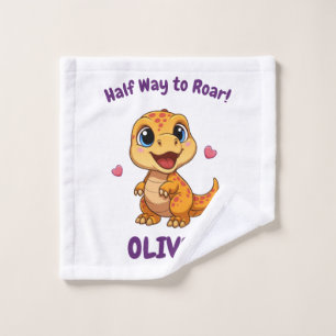 Personalized Halfway to One Dinosaur 6 Month Wash Cloth