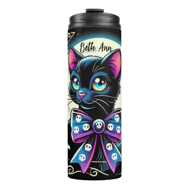 Personalized Halloween Black Cat Thermal Tumbler (Front)
