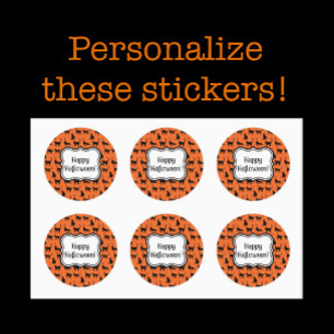 Personalized Halloween Party Orange Black Cat Classic Round Sticker