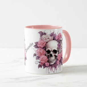 Personalized Halloween Skull and Roses Mug