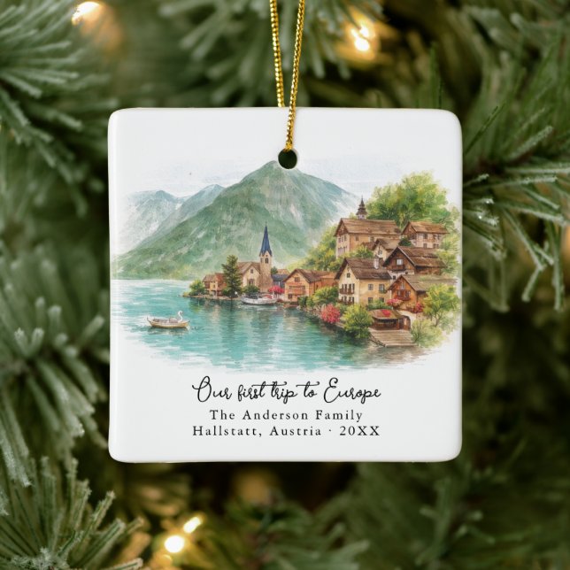 Personalized Hallstatt Austria Travel Photo Ceramic Ornament (Tree)