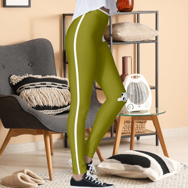Personalized Hand Cat Pet Olive White Stripes Gift Leggings (Creator Uploaded)