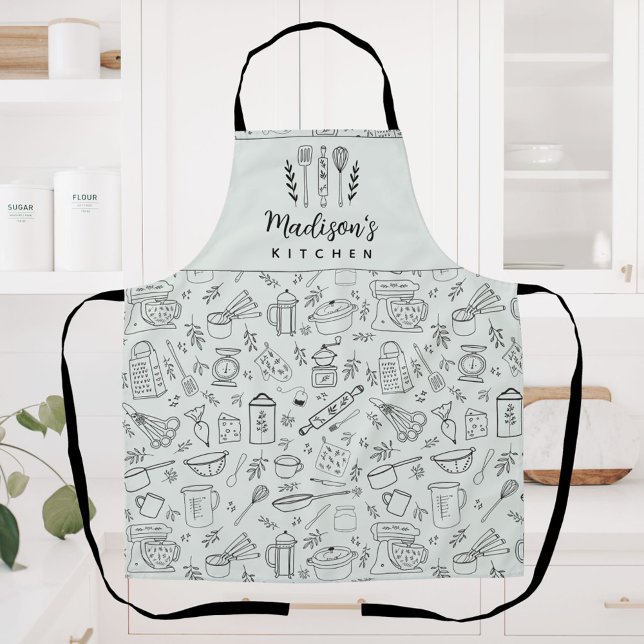 Personalized Hand Drawn Kitchen Cooking Utensils Apron (In situ)