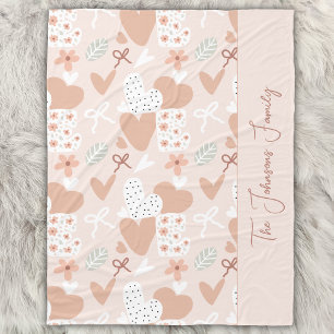 Personalized hand drawn, love, ribbons and hearts fleece blanket