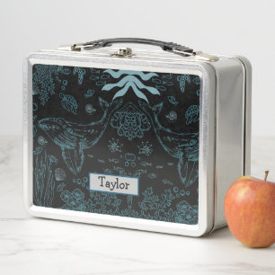 Personalized Hand Drawn Marine Life Metal Lunch Box