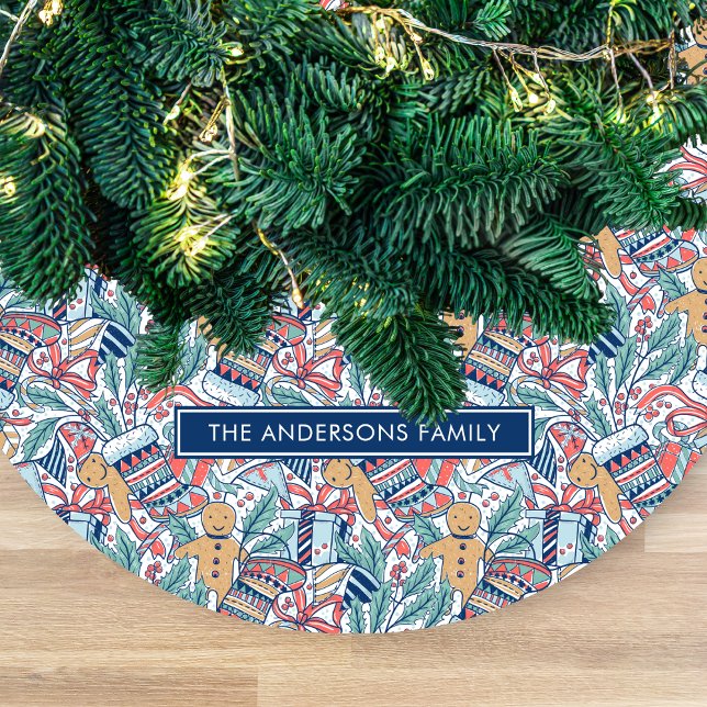 Personalized Hand Dwan Christmas Theme Pattern  Fleece Tree Skirt (Creator Uploaded)