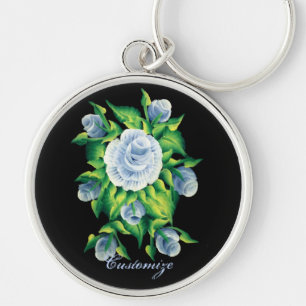 Personalized Hand Painted Blue Roses Key Chain 2