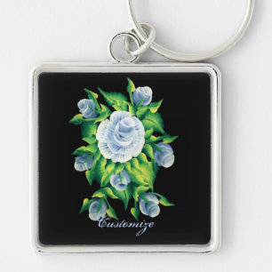 Personalized Hand Painted Blue Roses Key Chain 3