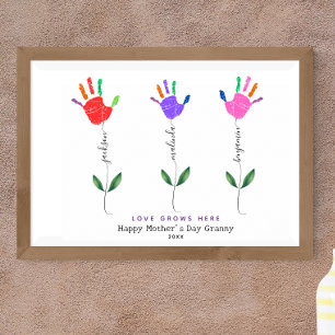 Personalized Handprint flower Art 3 flower names Poster