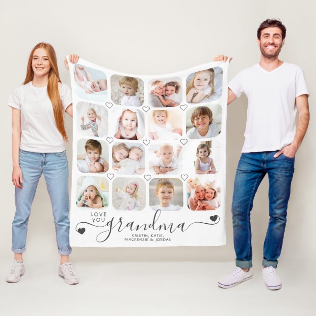 Personalized Handwritten Love You Grandma 16 Photo Fleece Blanket (In Situ)