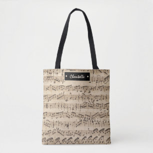 Personalized Handwritten Vintage Sheet Music Tote  Bag
