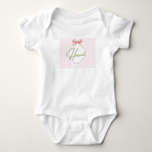 Personalized Hannah Baby Girl Nursery Bow&Gingham Bodysuit