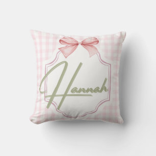 Personalized Hannah Baby Girl Nursery Bow&Gingham Cushion