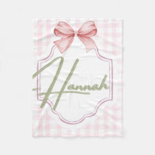 Personalized Hannah Baby Girl Nursery Bow&Gingham Fleece Blanket